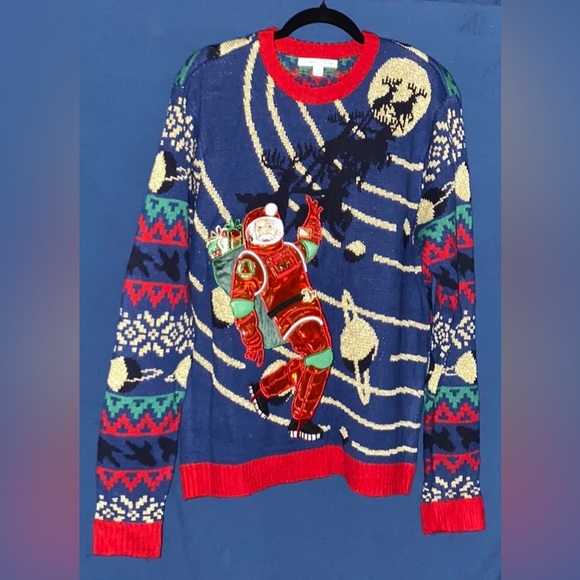 Christmas 🎄 UGLY Sweater Astronaut Moon Walk Space Santa Men’s Size L - Picture 2 of 5